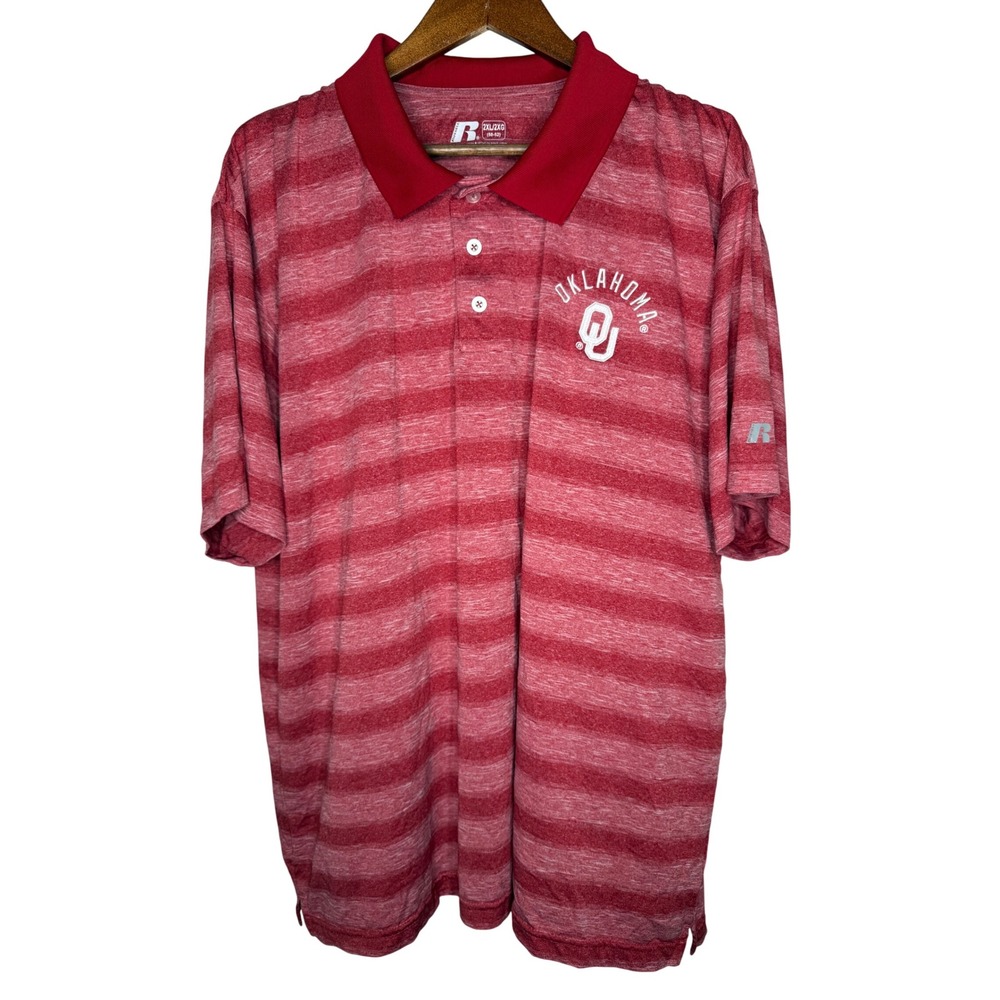 Oklahoma Sooners OU Russell red‎ Striped Polo Shirt Sz 2XL NCAA College